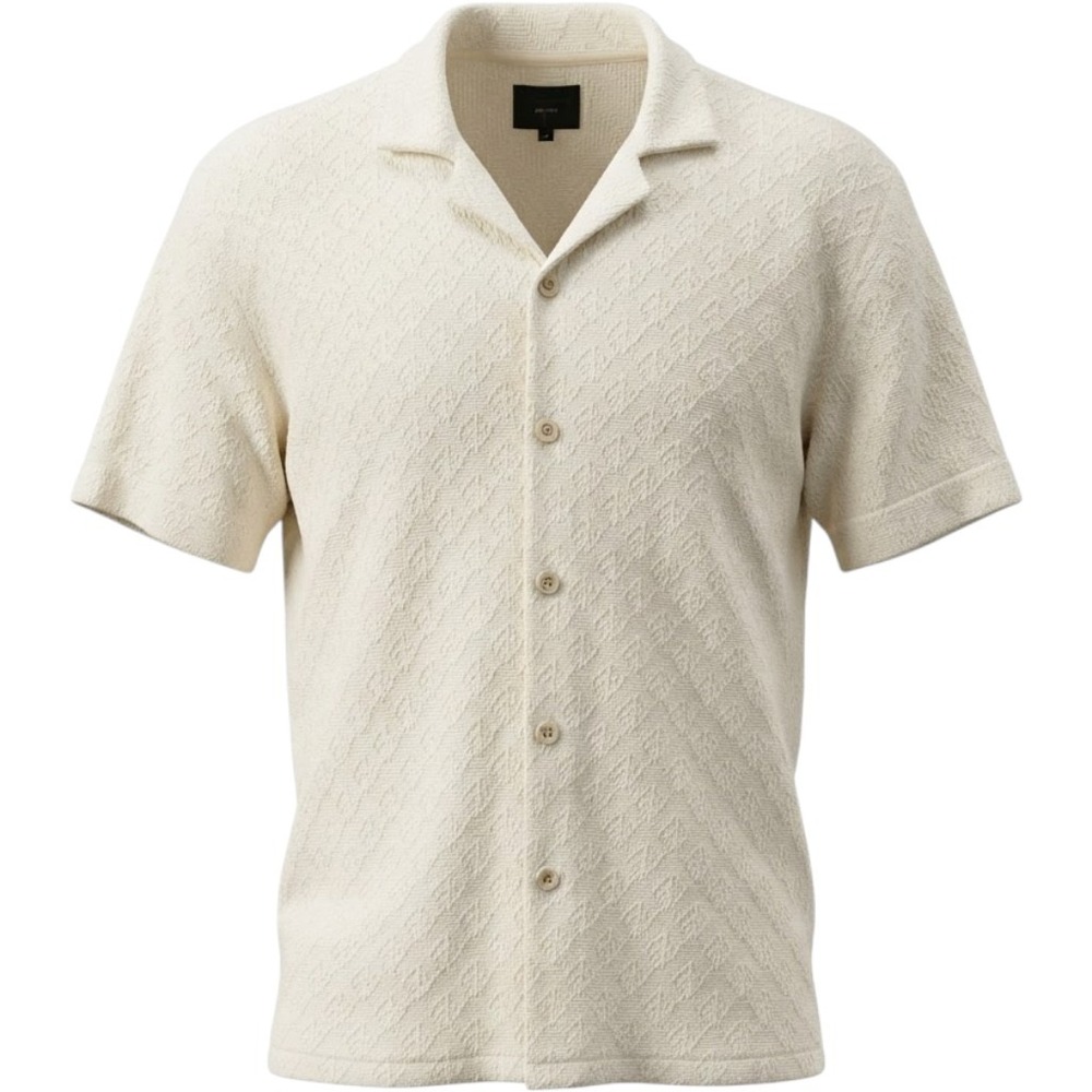 Marc Asher New York Mens Cream Diamond Pointelle Knit Camp Shirt MAKS-010 Large